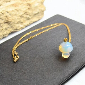 Opal Mushroom Pendant Gold Plated Necklace